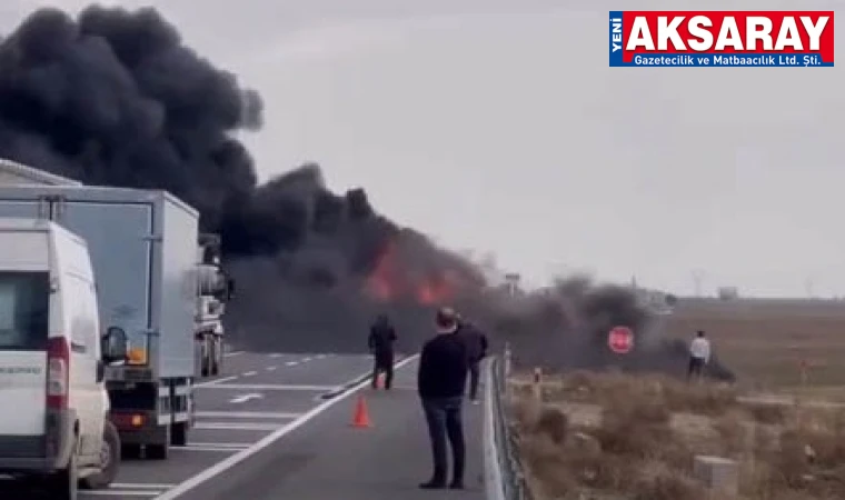 Lastiği patlayan Tır alev alev yandı