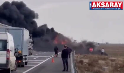 Lastiği patlayan Tır alev alev yandı
