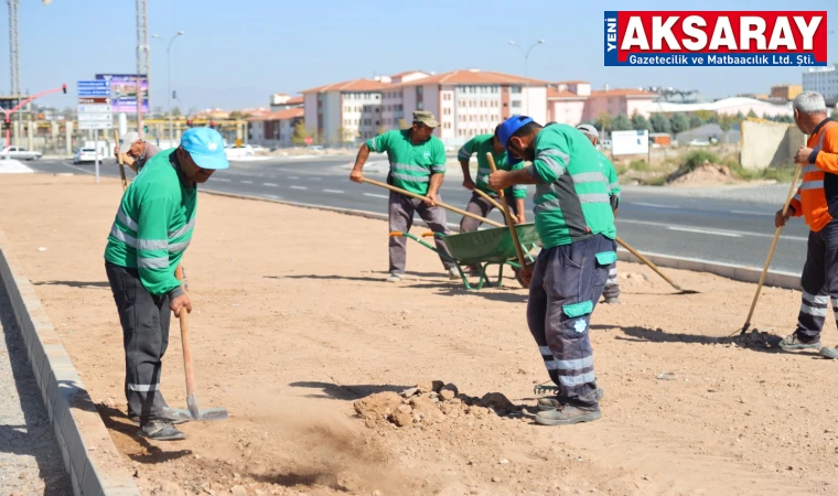 50 Metrelik yolun peyzajı yapılıyor         