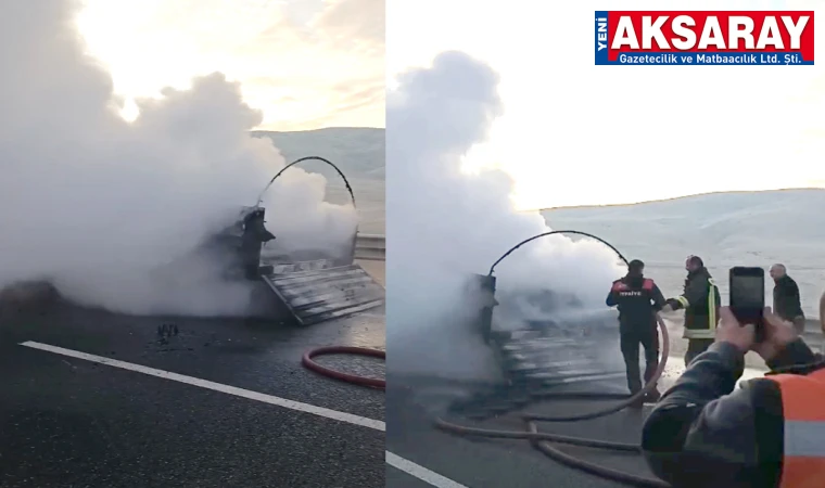 OTOYOLDA TIR YANGINI İtfaiye ekipleri seferber oldu