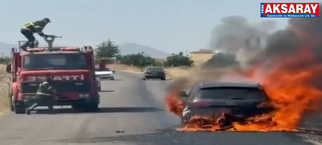 GÖKLER YAYLASI GİRİŞİNDE  Araç yangını korkuttu