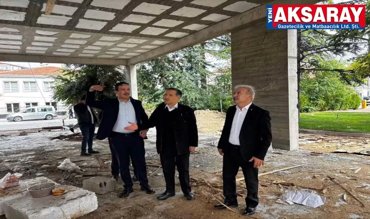 Ortaköy'de yapımı süren kütüphane inşaatı incelendi