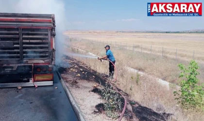 Aksaray’da patates yüklü tır alev alev yandı